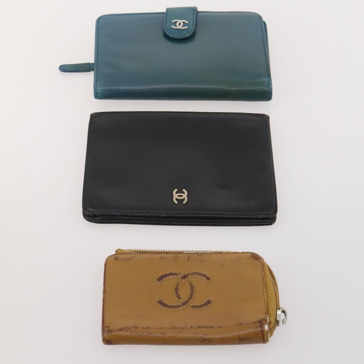 CHANEL Wallet Caviar Skin 10 Set Black White pink CC Auth CB170