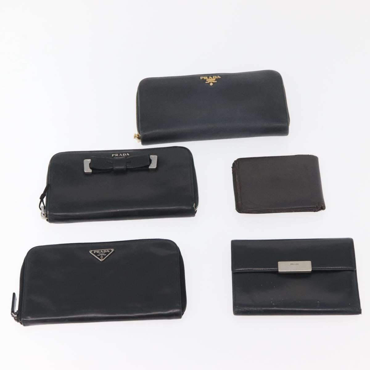 PRADA Wallet Leather 10 Set Black Red Navy Auth CB171