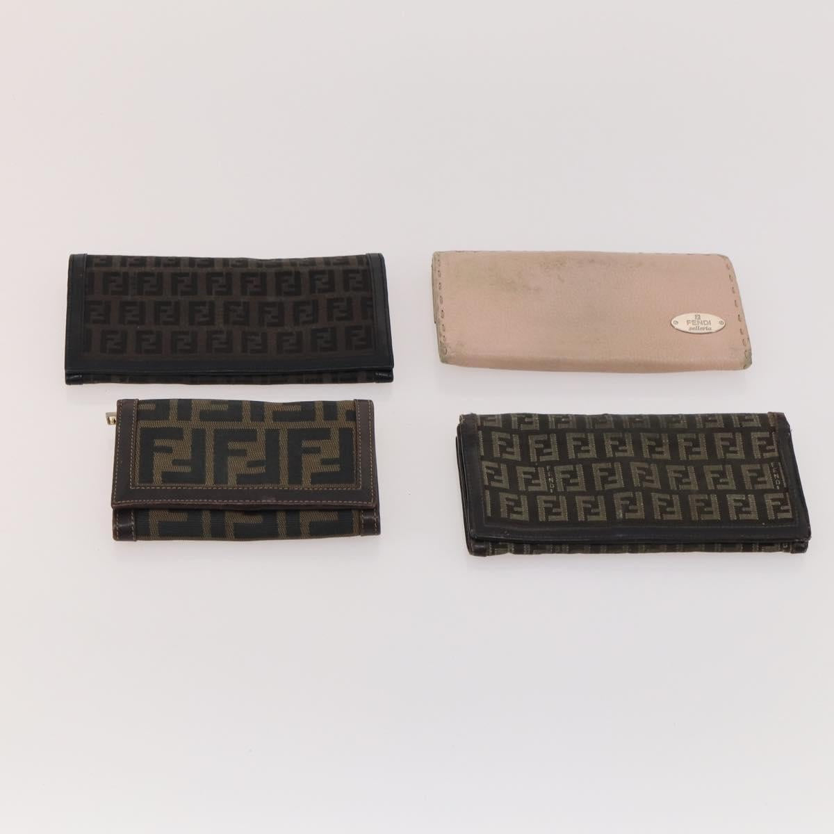 FENDI Zucca Canvas Wallet 10 Set Black Brown Auth CB172