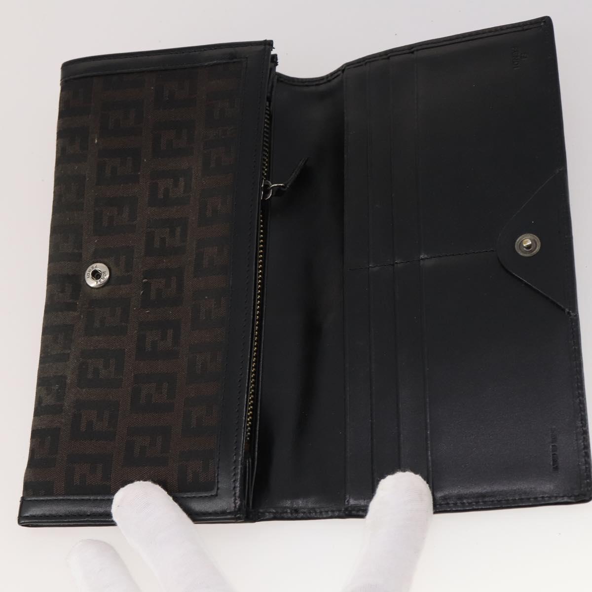 FENDI Zucca Canvas Wallet 10 Set Black Brown Auth CB172