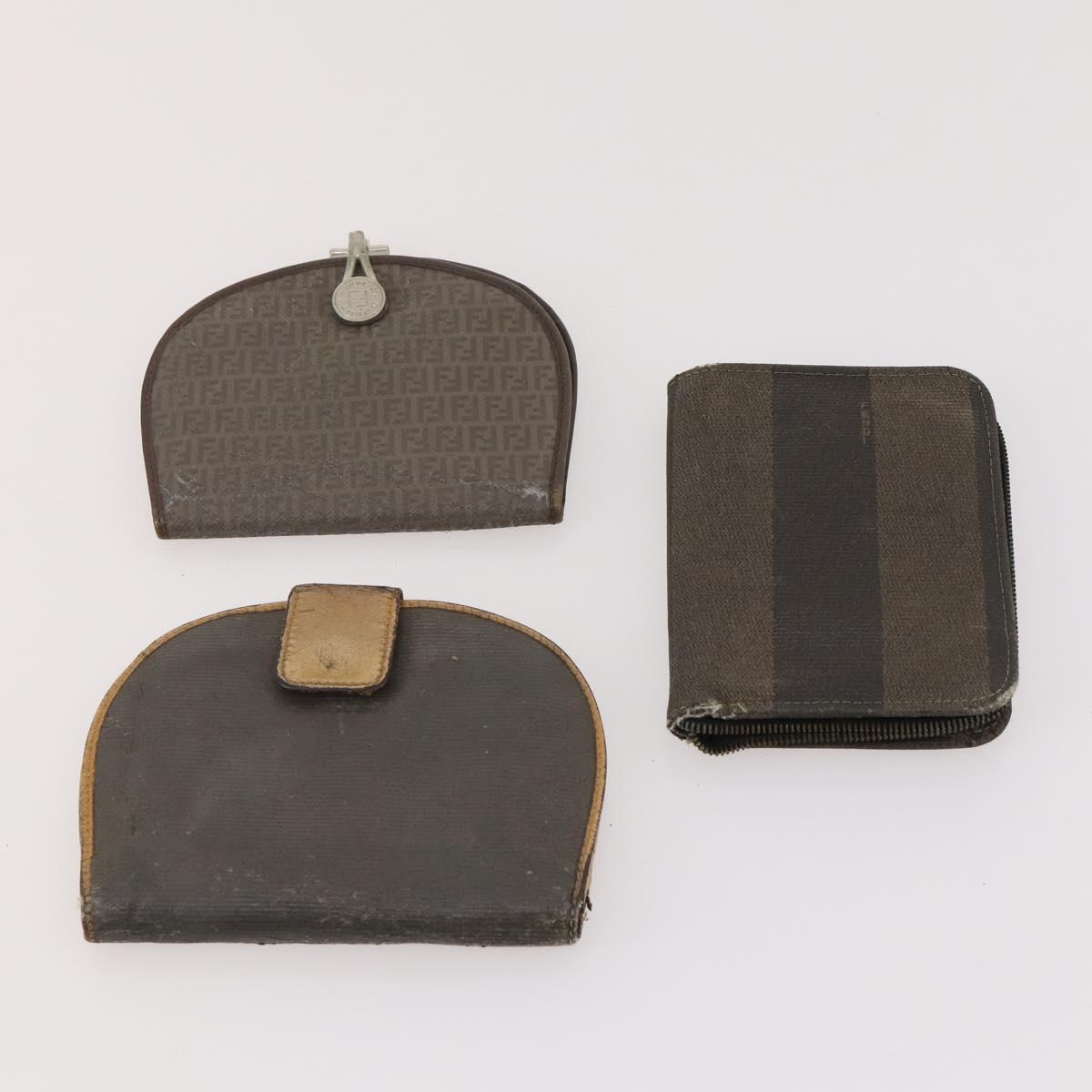 FENDI Zucca Canvas Wallet 10 Set Black Brown Auth CB172