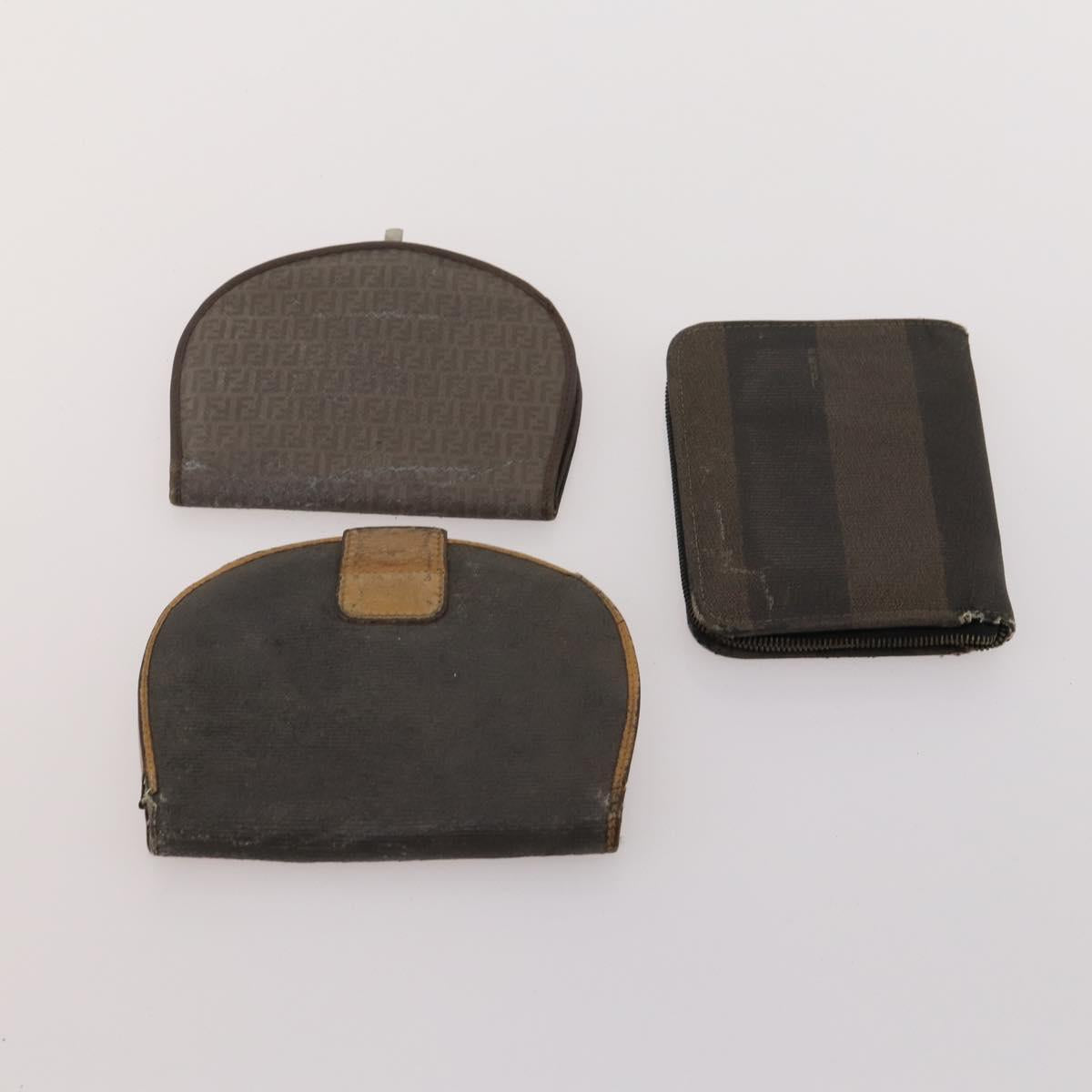 FENDI Zucca Canvas Wallet 10 Set Black Brown Auth CB172