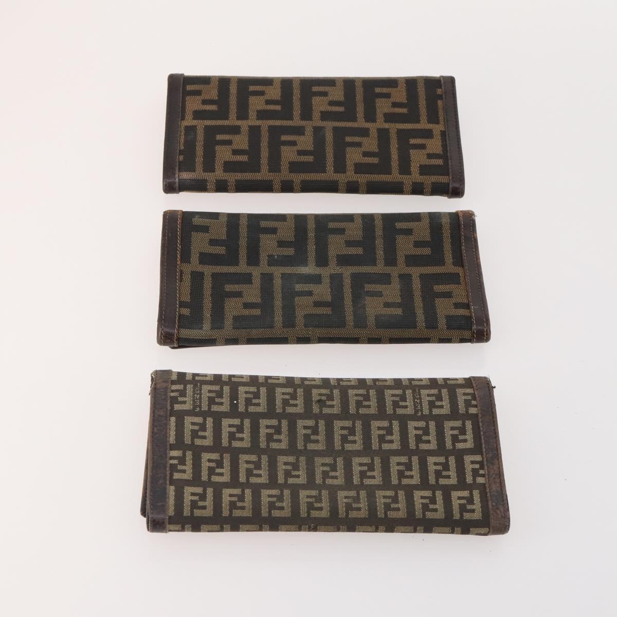 FENDI Zucca Canvas Wallet 10 Set Black Brown Auth CB172