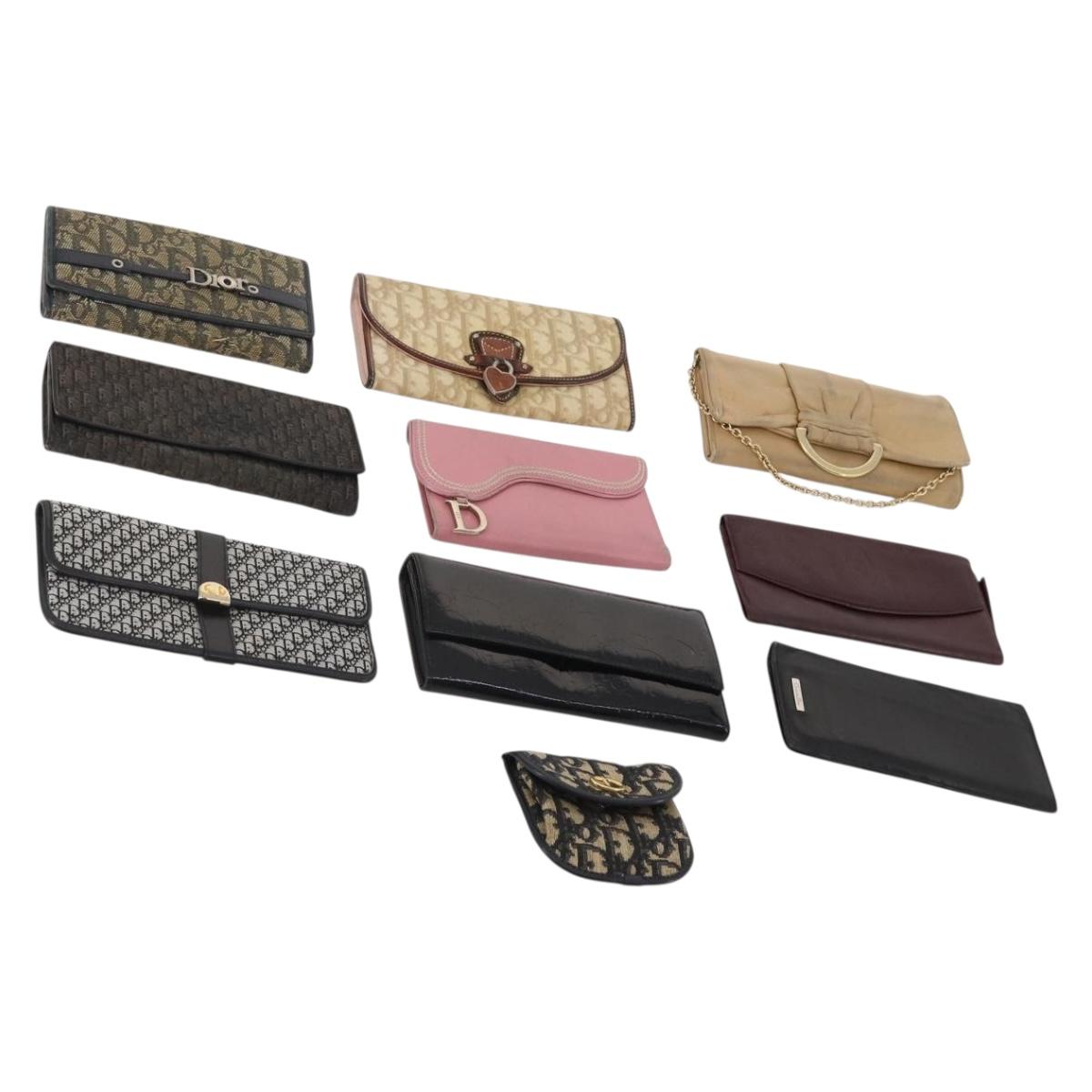Christian Dior Trotter Canvas Wallet Leather 10 Set Beige Black pink Auth CB175