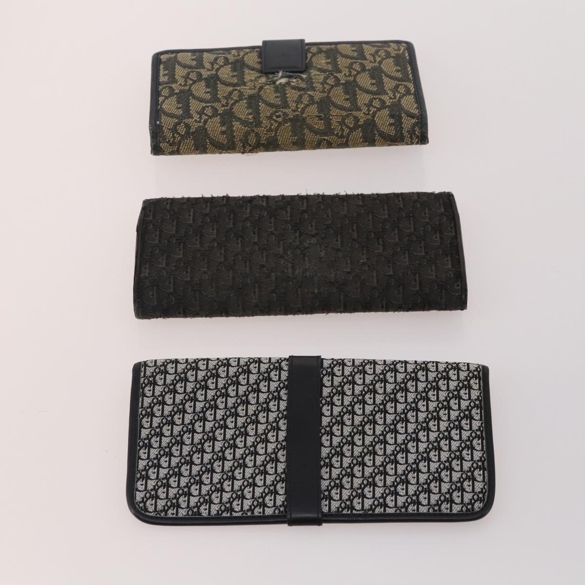 Christian Dior Trotter Canvas Wallet Leather 10 Set Beige Black pink Auth CB175