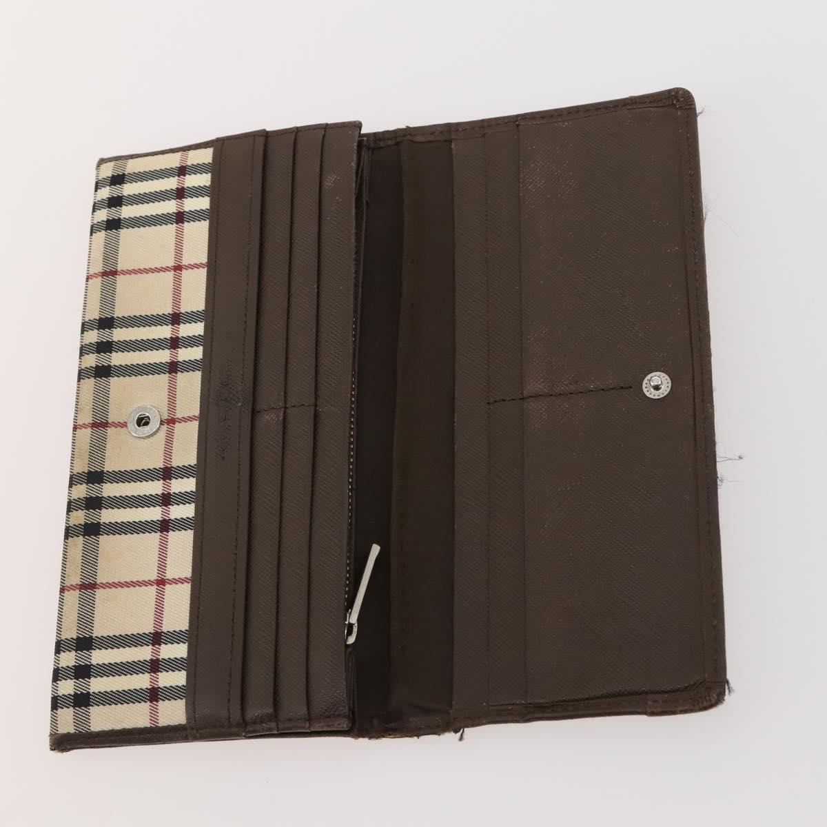 BURBERRY Nova Check Wallet Canvas Leather 10 Set Black Beige Auth CB179