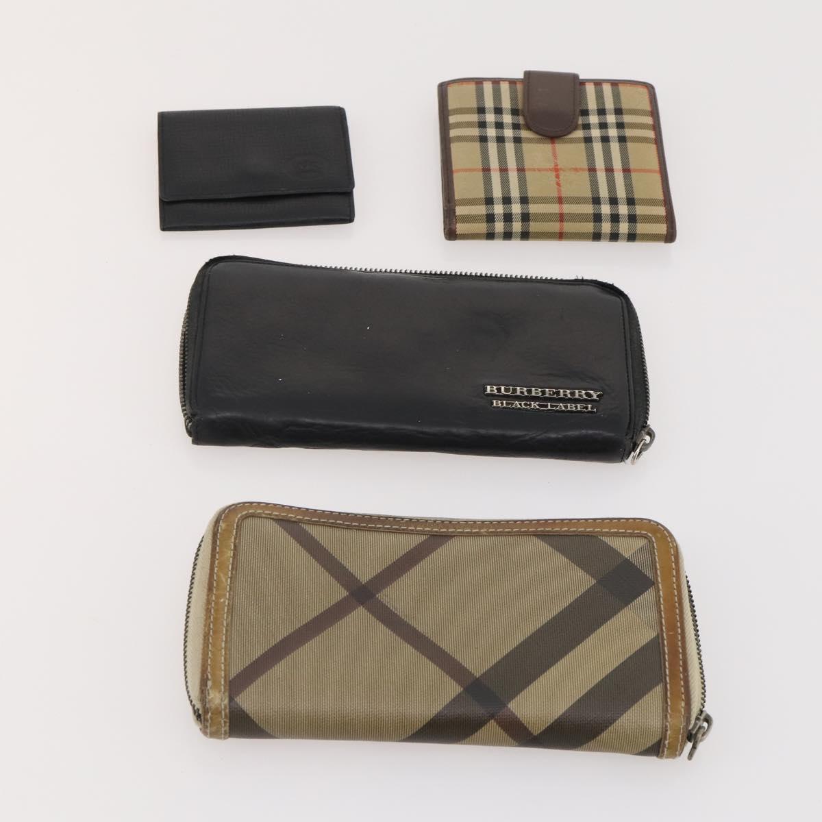 BURBERRY Nova Check Wallet Canvas Leather 10 Set Black Beige Auth CB179