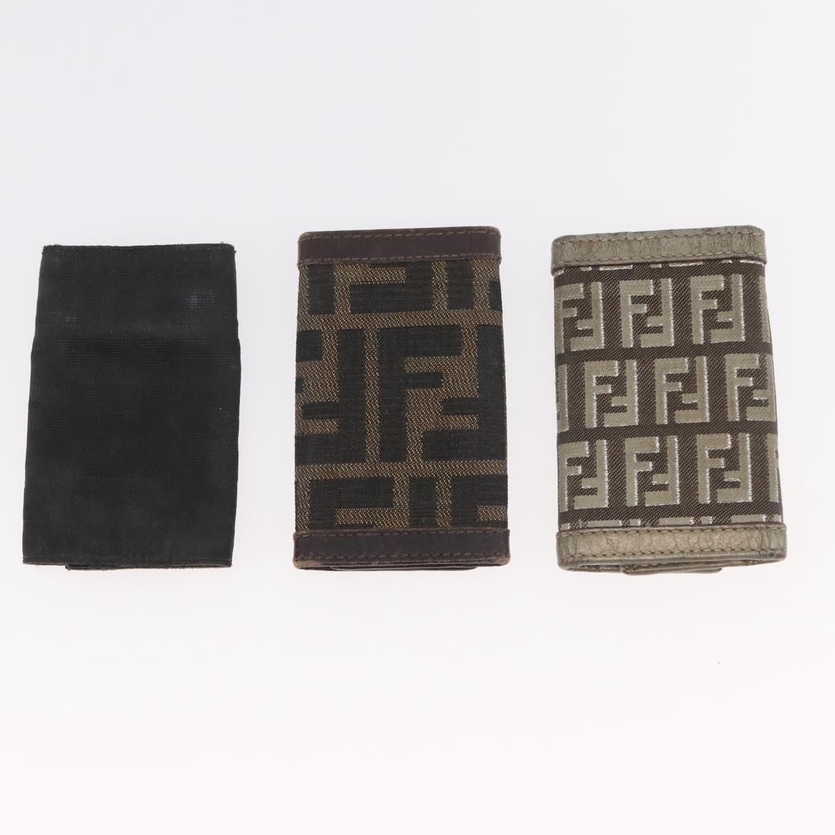 FENDI Zucca Canvas Key Case 10 Set Black Brown Auth CB182