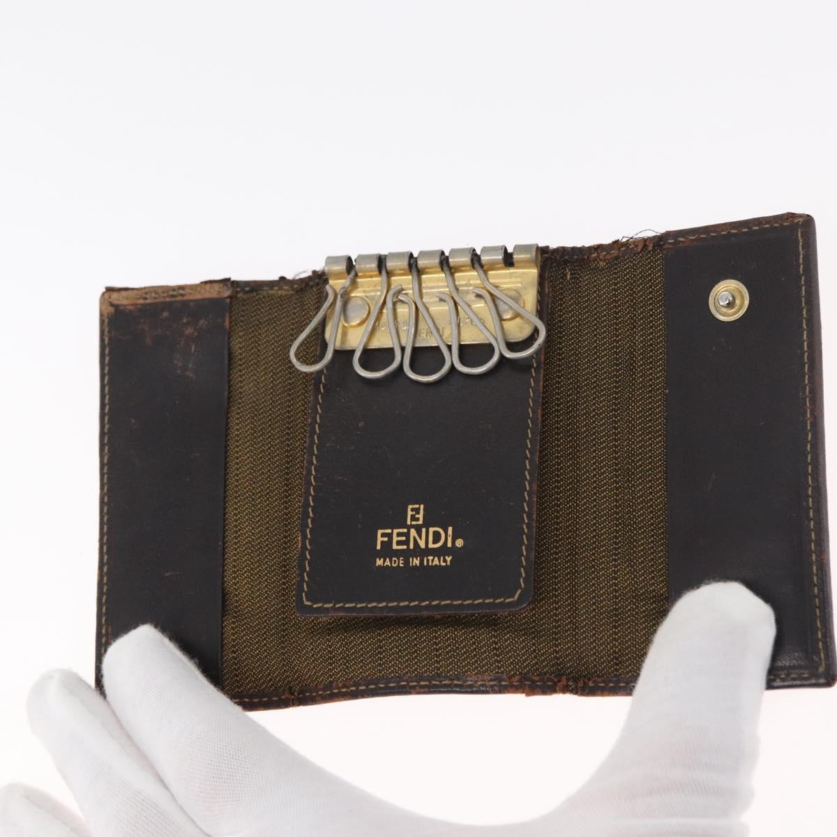 FENDI Zucca Canvas Key Case 10 Set Black Brown Auth CB182
