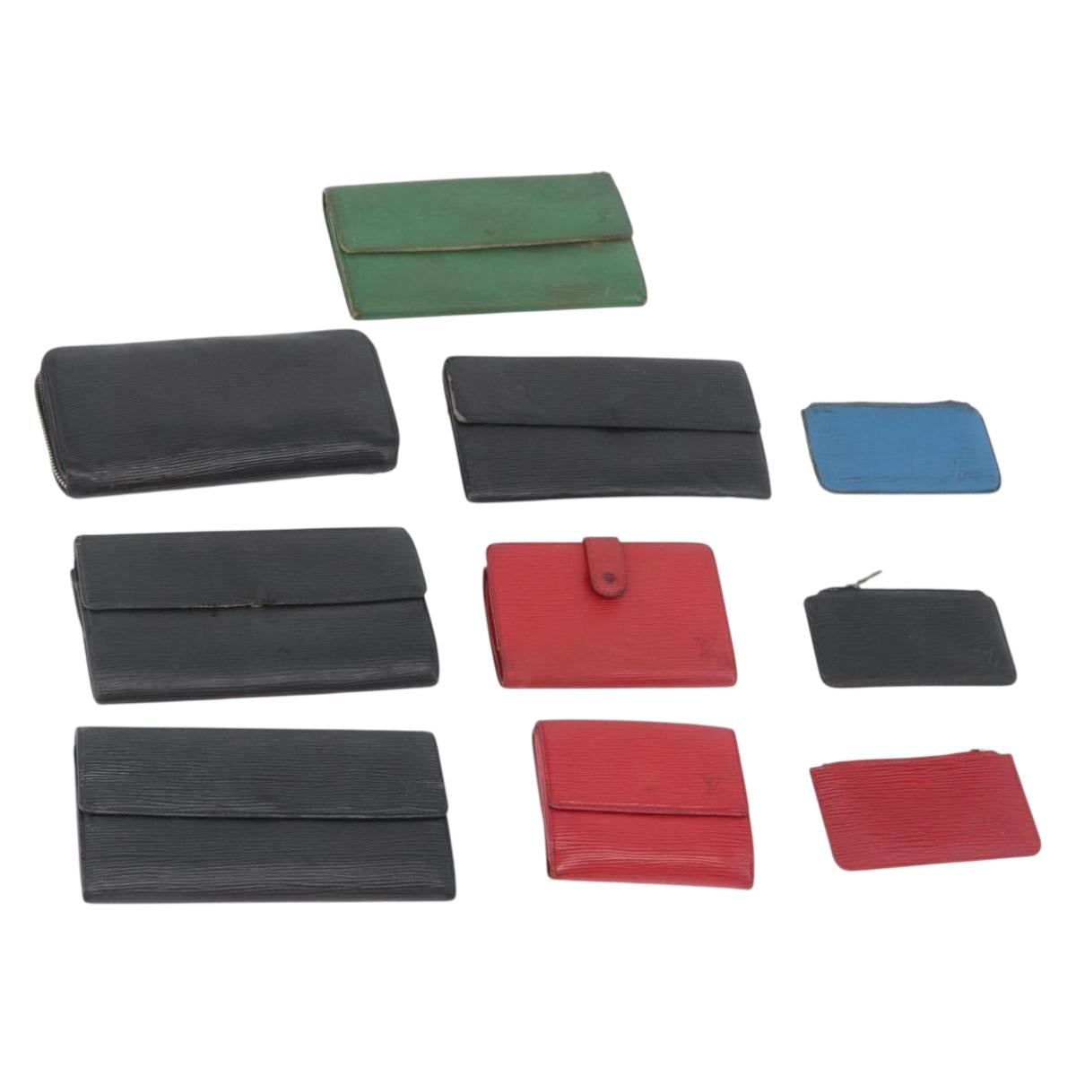 LOUIS VUITTON Epi Wallet 10 Set Black Red Green LV Auth CB187