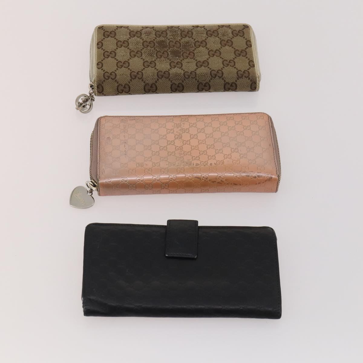 GUCCI GG Canvas Micro GG Guccissima Wallet Leather 10 Set Beige Black Auth CB188