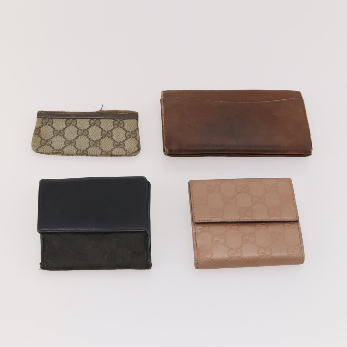 GUCCI GG Canvas Micro GG Guccissima Wallet Leather 10 Set Beige Black Auth CB188