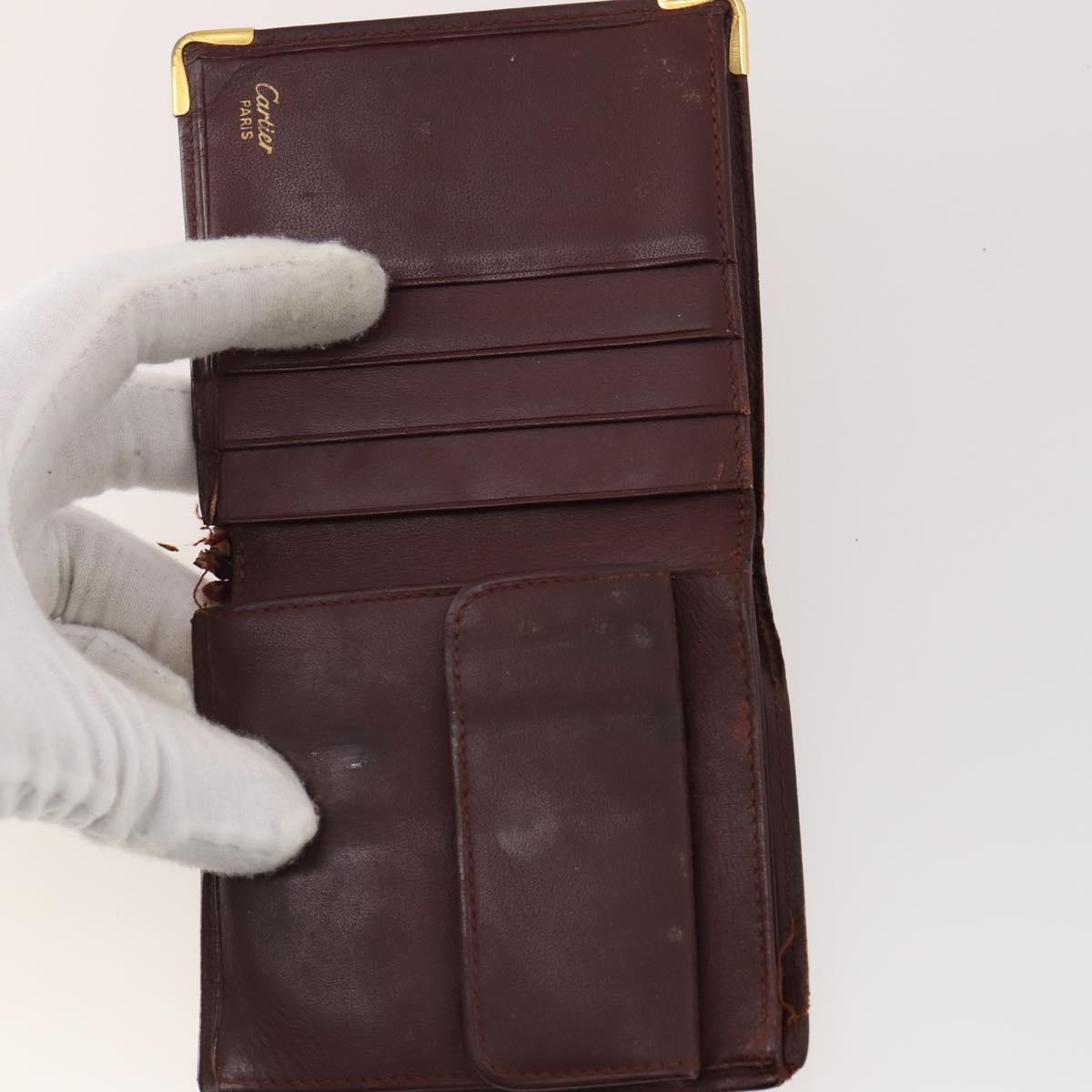 CARTIER Wallet Leather 10 Set Bordeaux Auth CB190