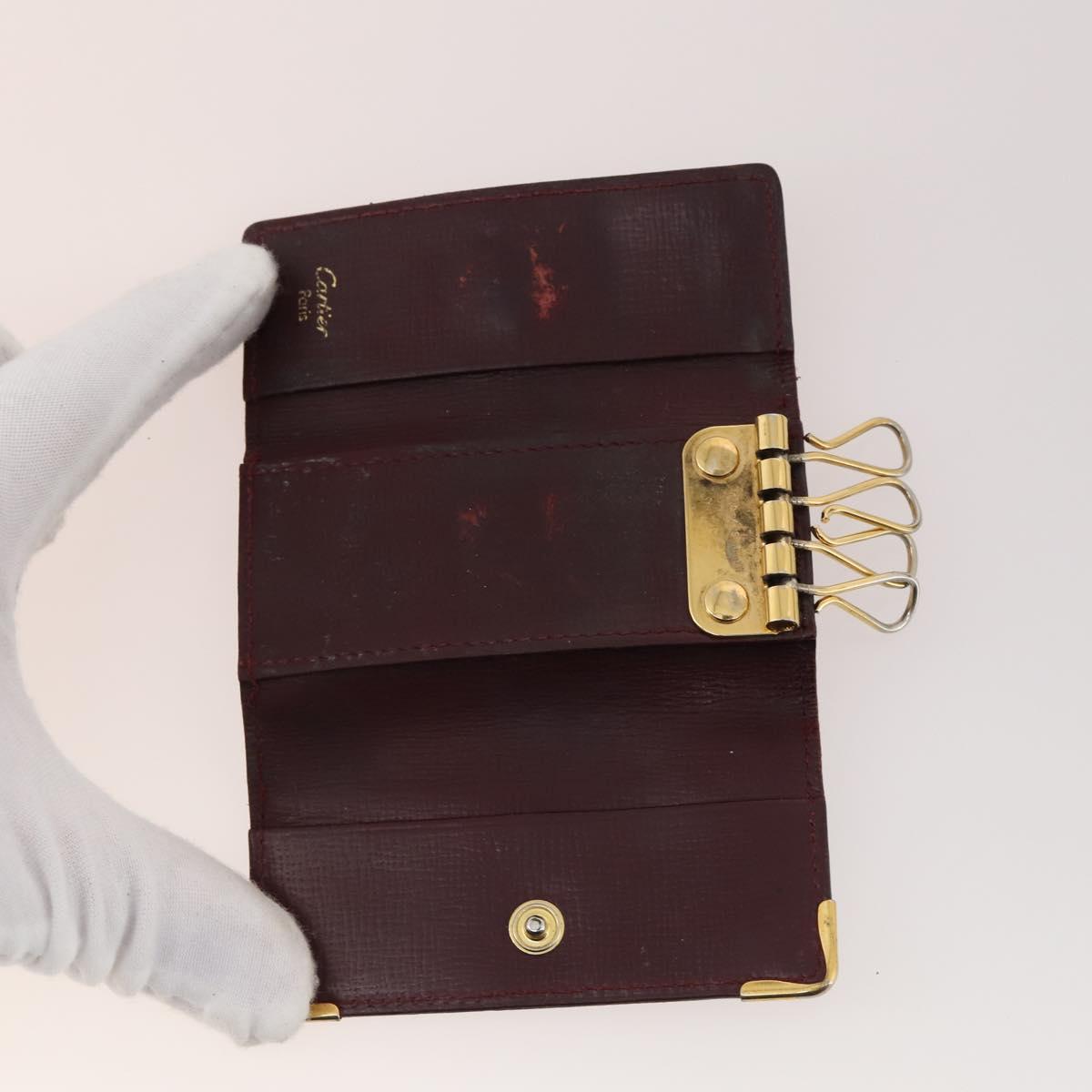 CARTIER Key Case Leather 10 Set Bordeaux Auth CB199