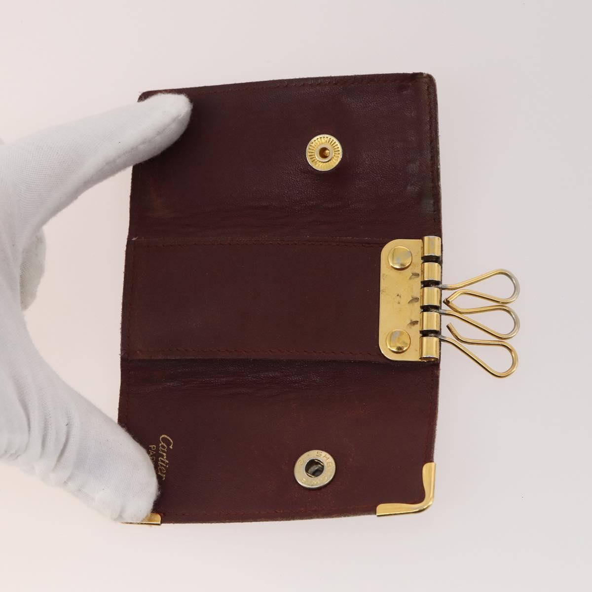 CARTIER Key Case Leather 10 Set Bordeaux Auth CB199