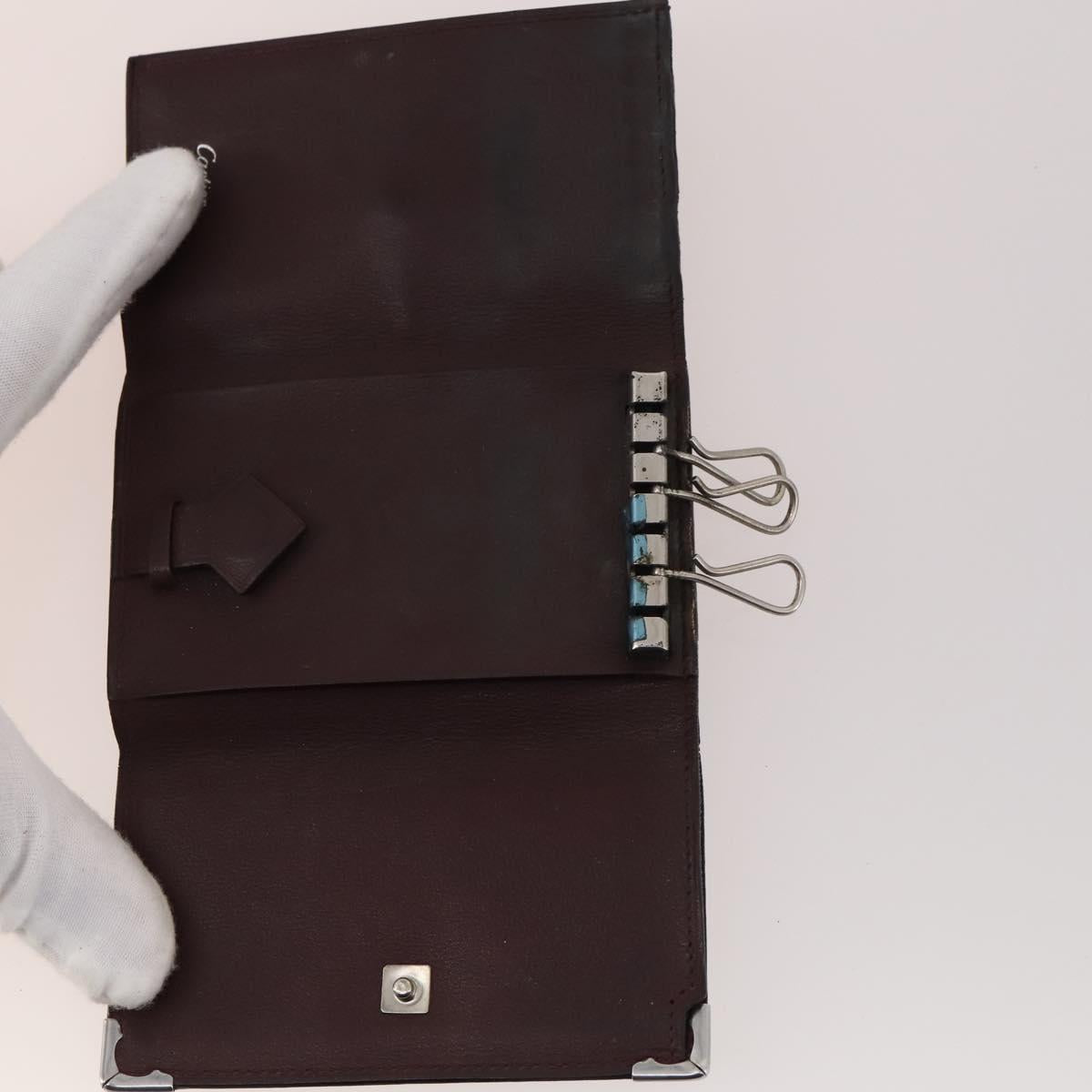CARTIER Key Case Leather 10 Set Bordeaux Auth CB199