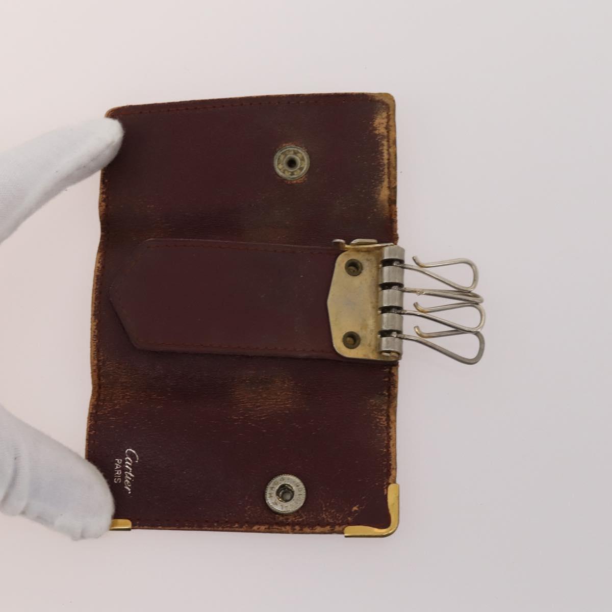 CARTIER Key Case Leather 10 Set Bordeaux Auth CB199