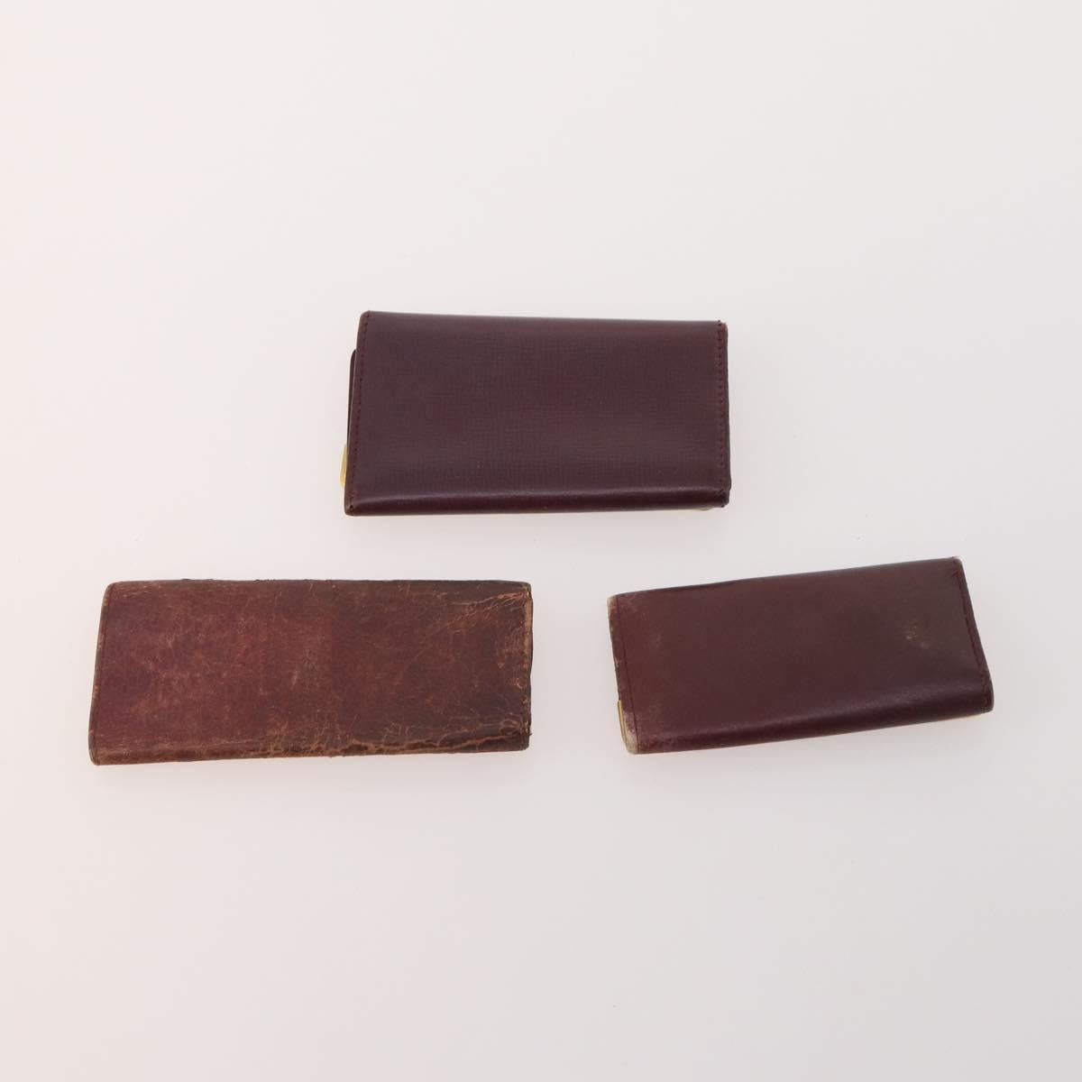 CARTIER Key Case Leather 10 Set Bordeaux Auth CB199