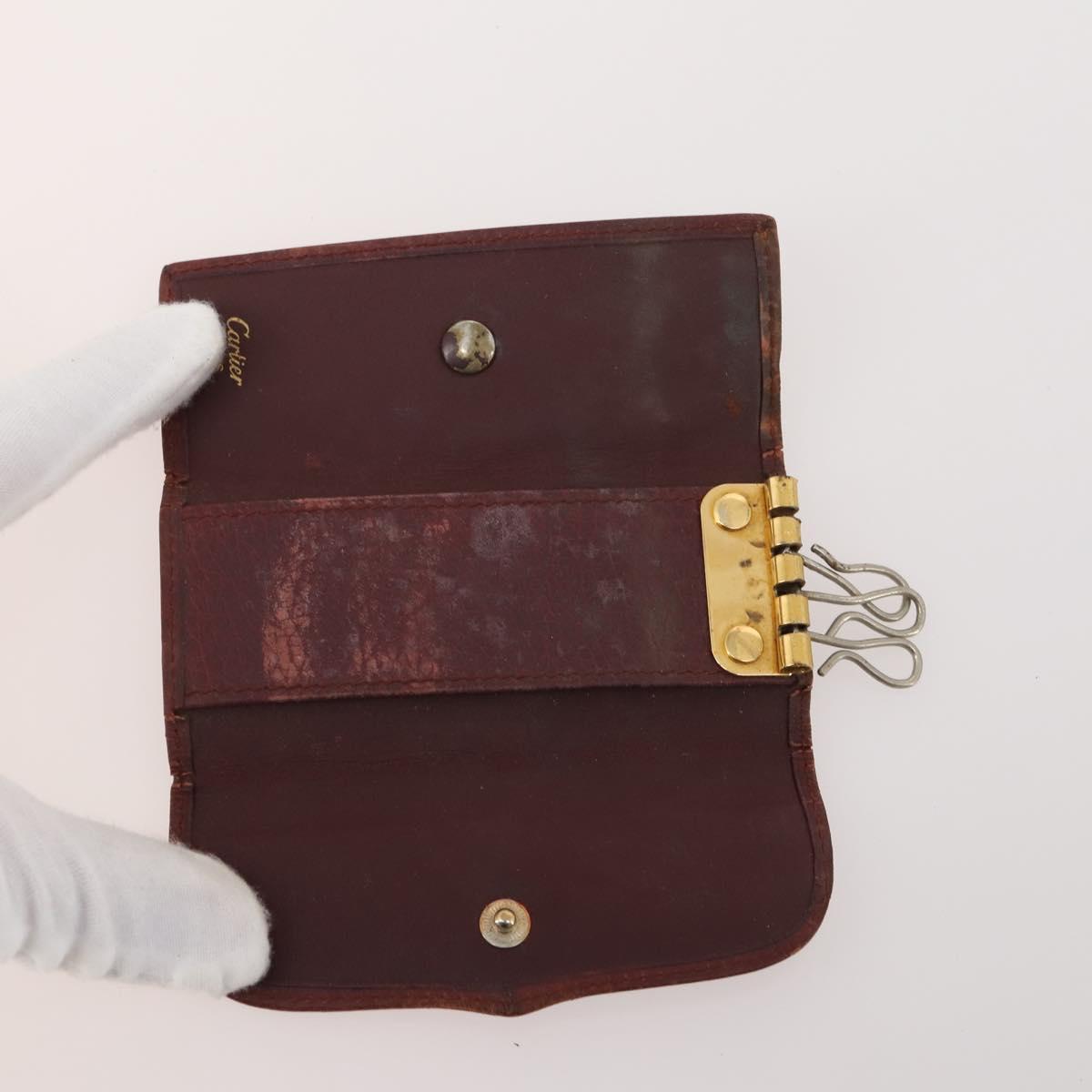 CARTIER Key Case Leather 10 Set Bordeaux Auth CB199