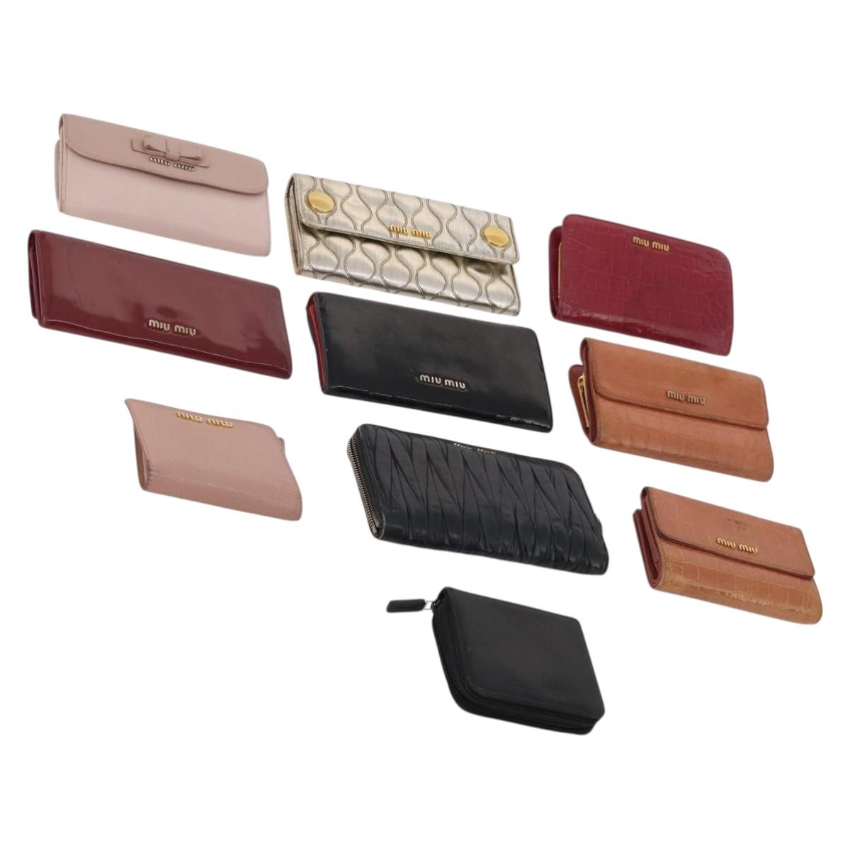 Miu Miu Wallet Leather 10 Set Black Beige Silver Auth CB213