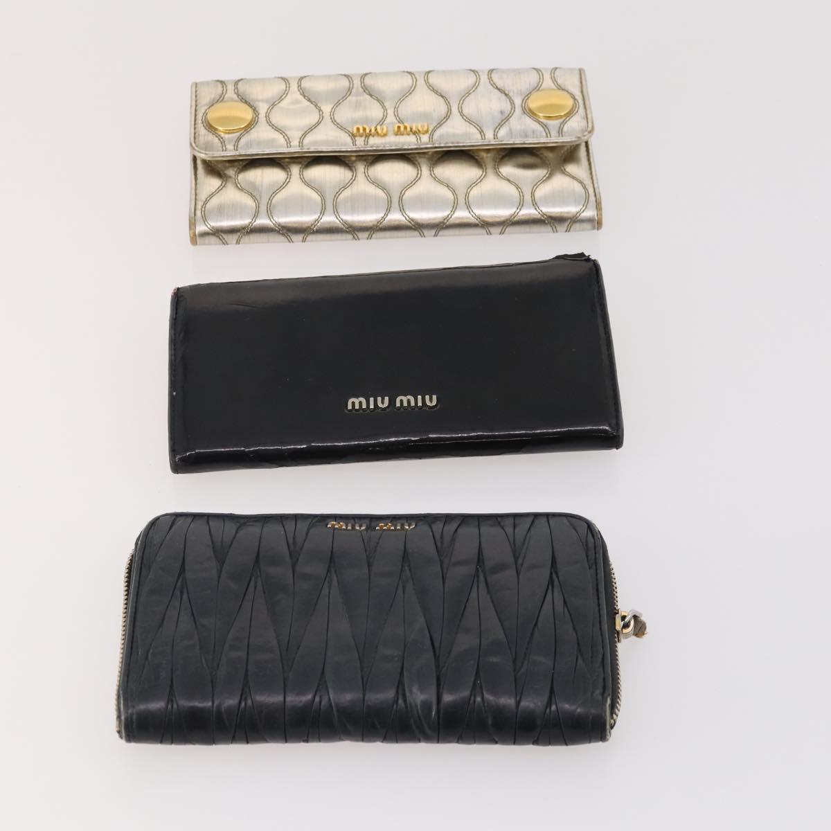 Miu Miu Wallet Leather 10 Set Black Beige Silver Auth CB213