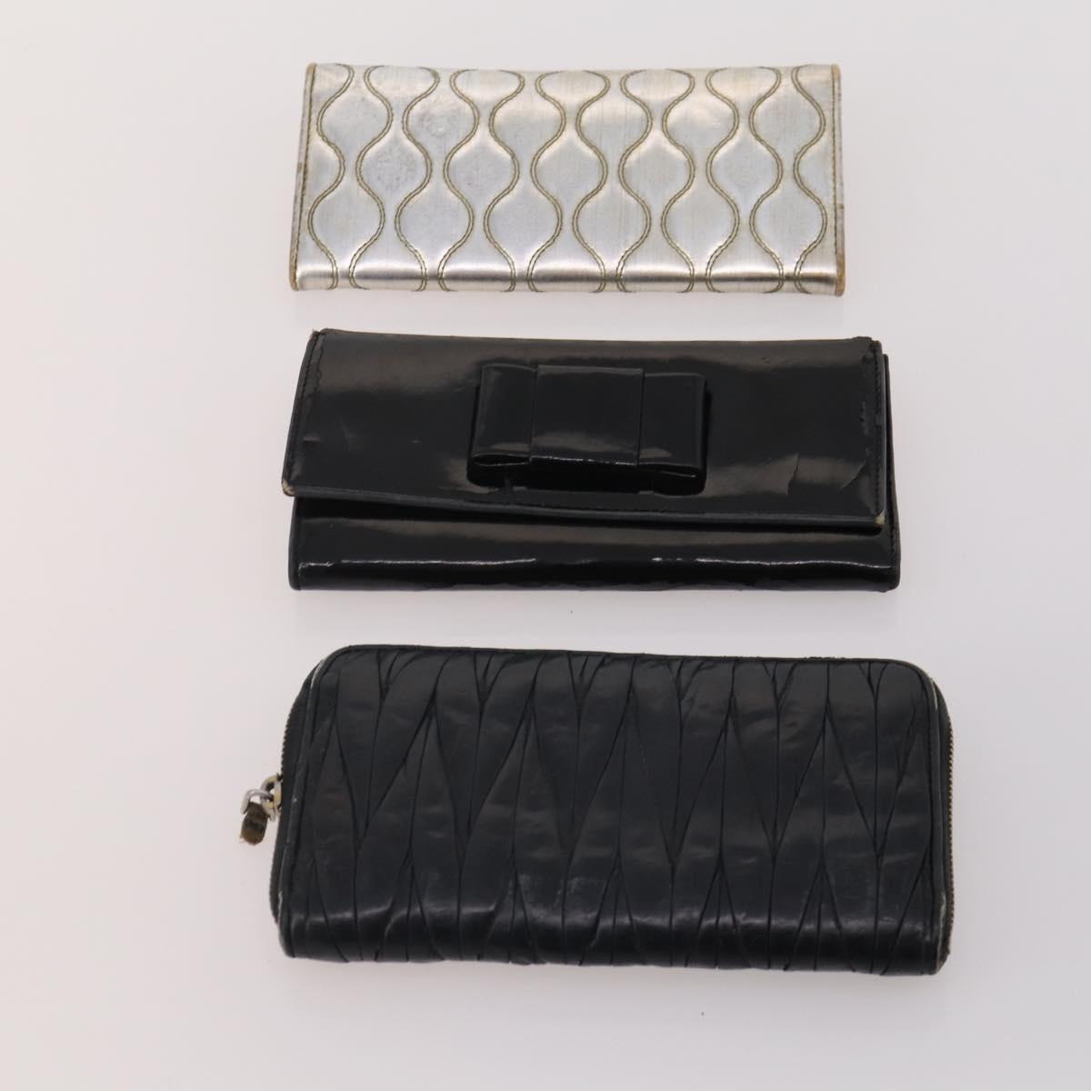 Miu Miu Wallet Leather 10 Set Black Beige Silver Auth CB213