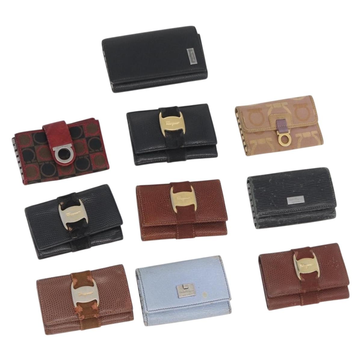 Salvatore Ferragamo Key Case Leather 10 Set Black Light Blue Brown Auth CB218
