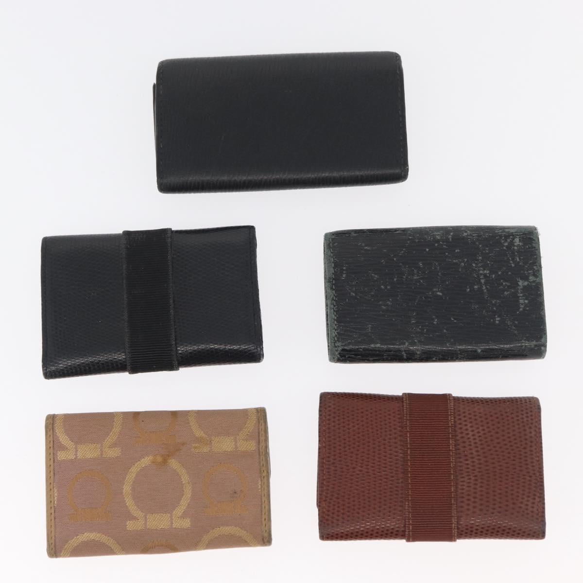 Salvatore Ferragamo Key Case Leather 10 Set Black Light Blue Brown Auth CB218