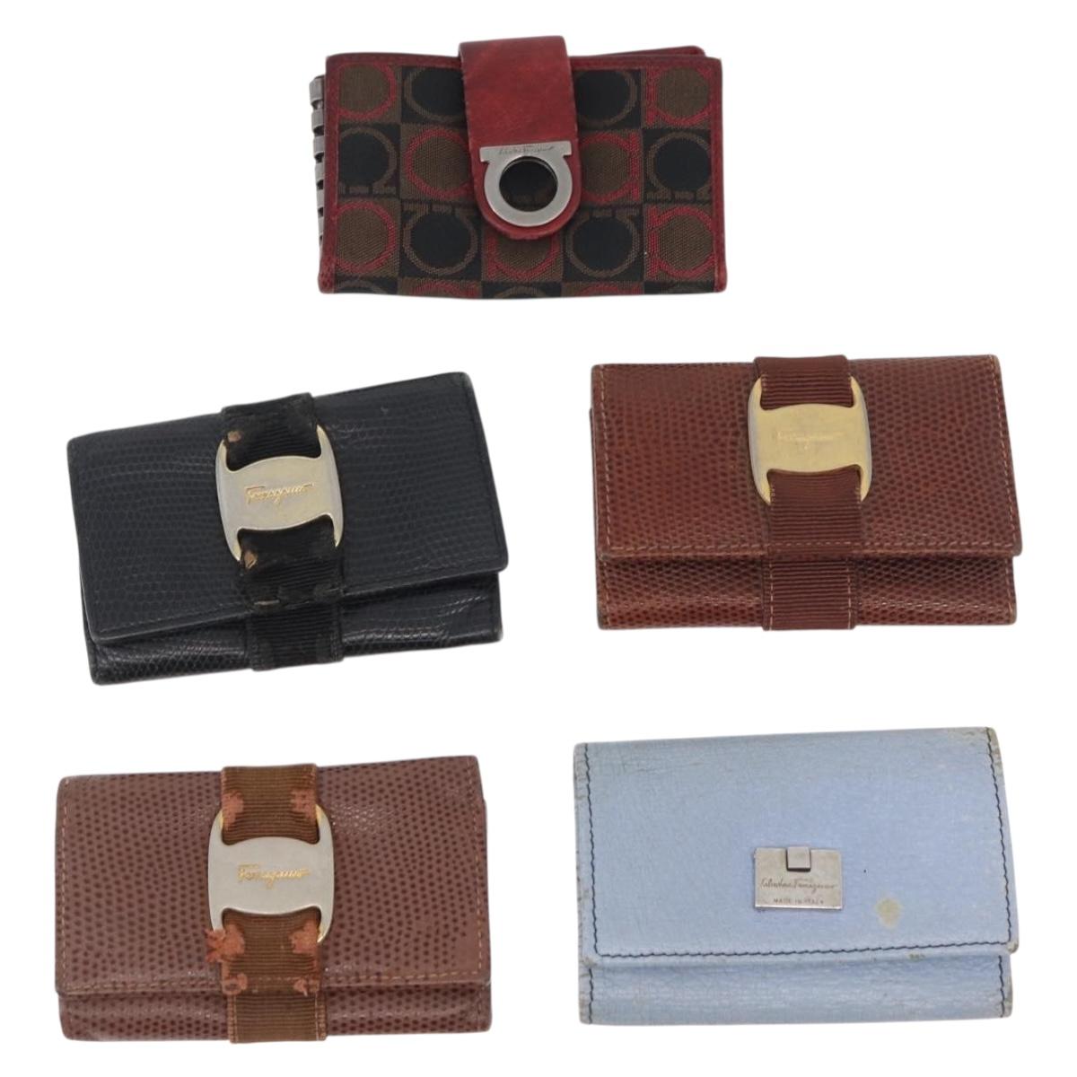 Salvatore Ferragamo Key Case Leather 10 Set Black Light Blue Brown Auth CB218