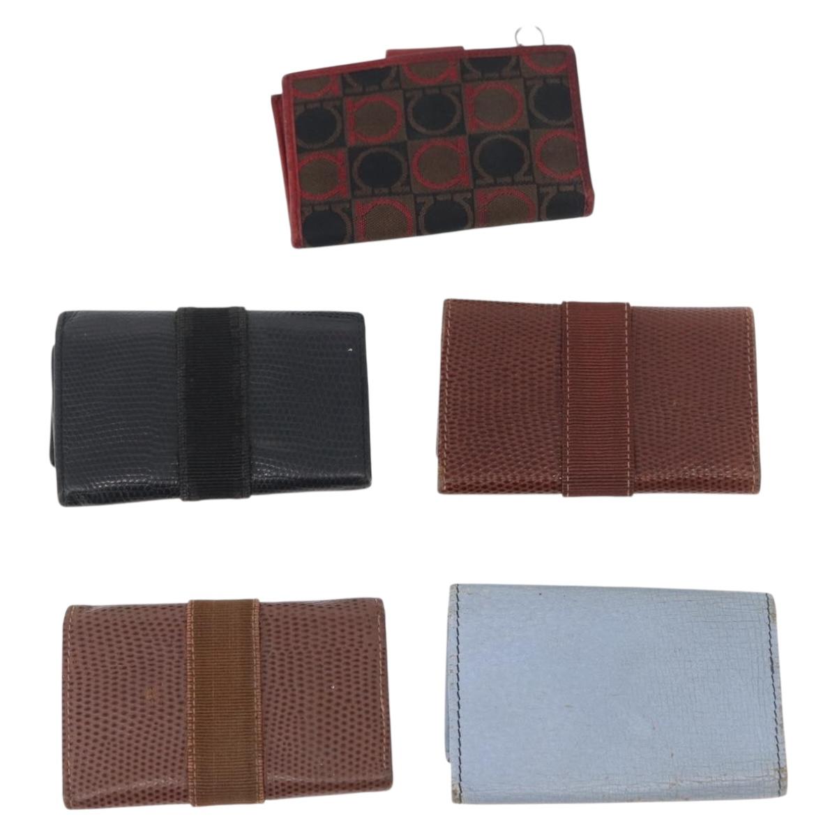 Salvatore Ferragamo Key Case Leather 10 Set Black Light Blue Brown Auth CB218