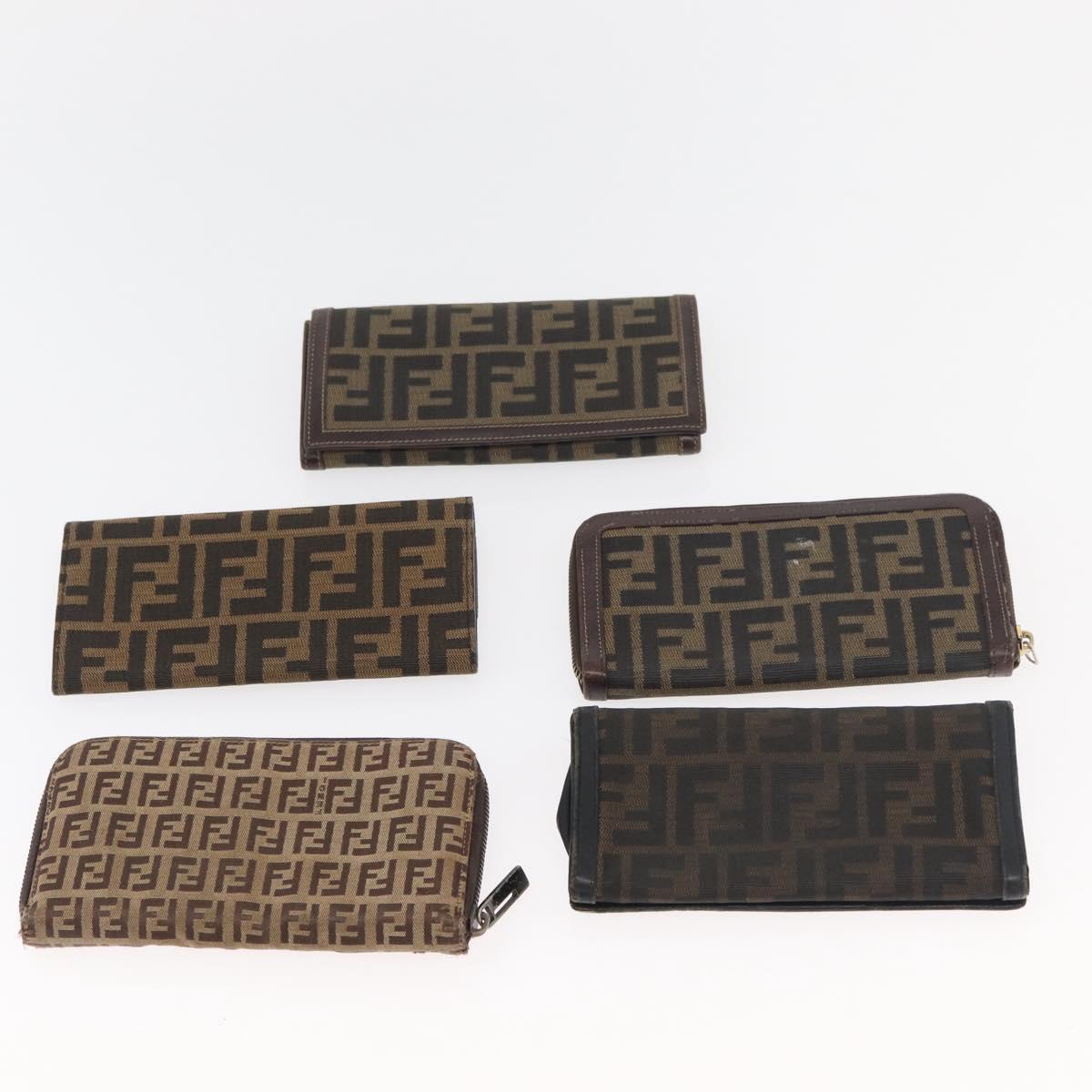FENDI Zucca Canvas Wallet 10 Set Black Brown Auth CB239