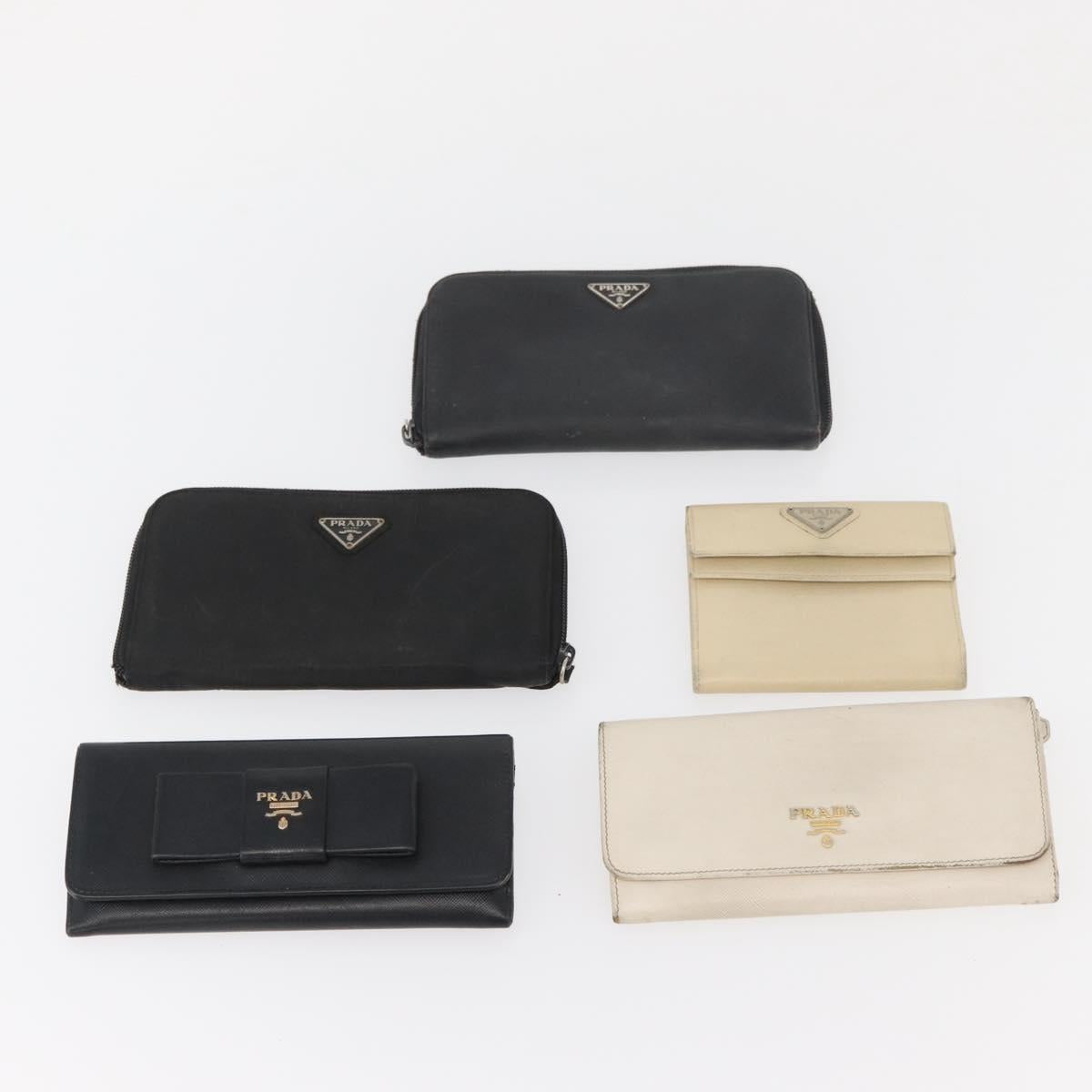 PRADA Wallet Safiano leather 10 Set Black White Red Auth CB240