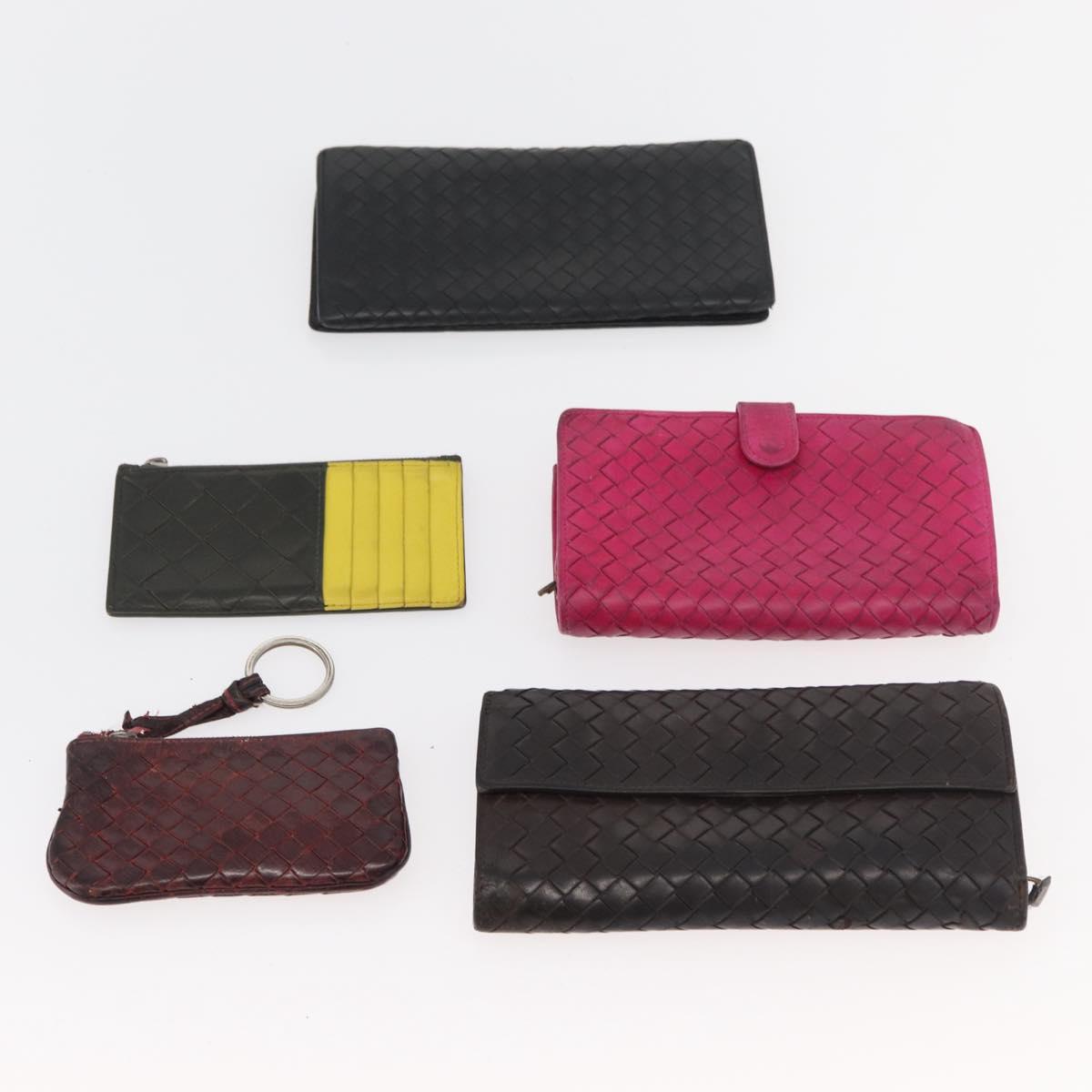 BOTTEGA VENETA INTRECCIATO Wallet Leather 10 Set Pink Green black Auth CB241