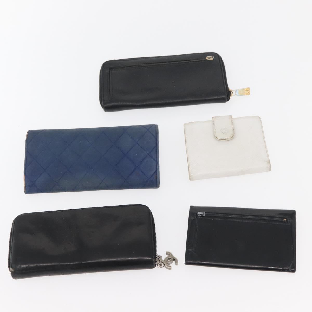 CHANEL Wallet Lamb Skin 10 Set Black White beige CC Auth CB256