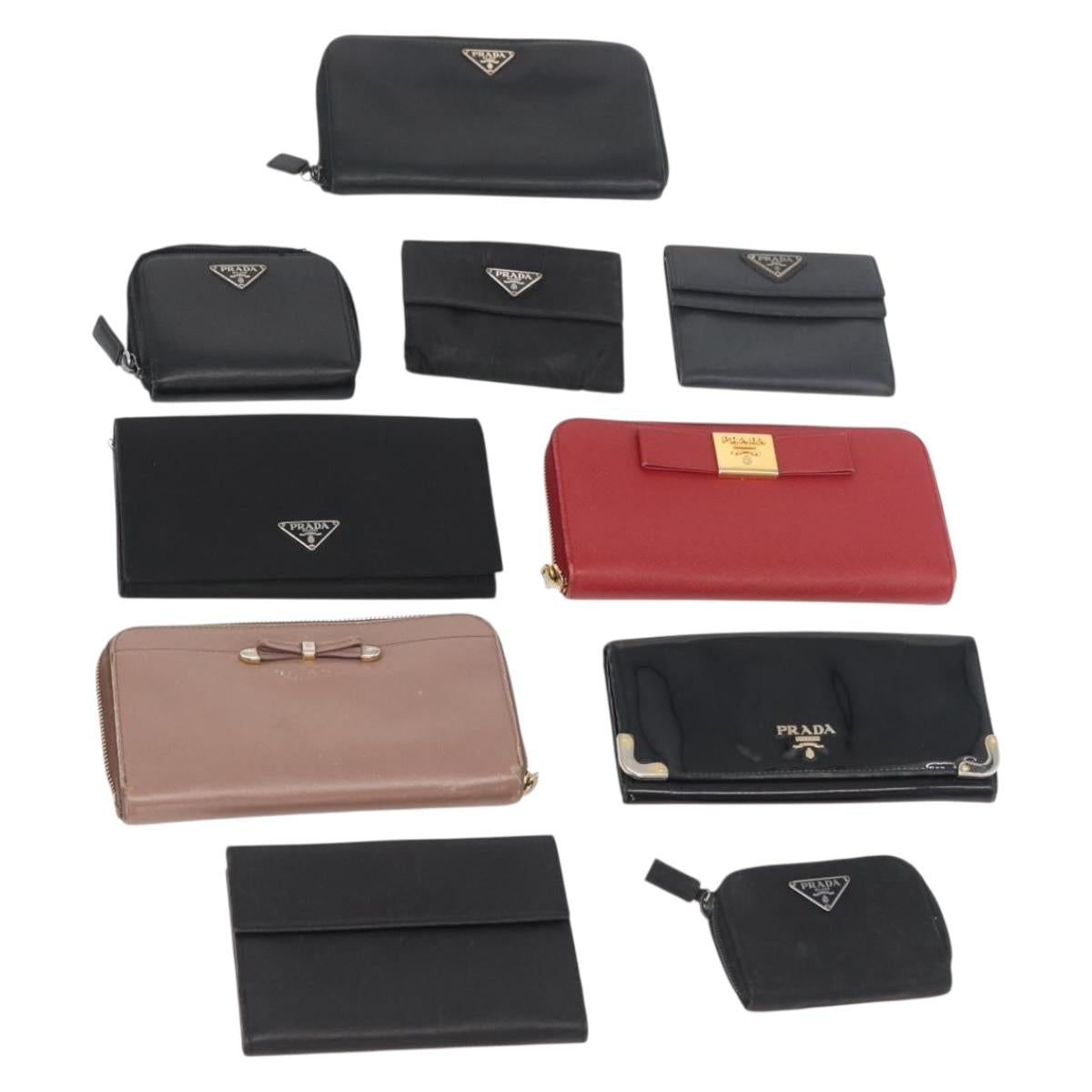 PRADA Wallet Safiano leather 10 Set Black Pink Red Auth CB264