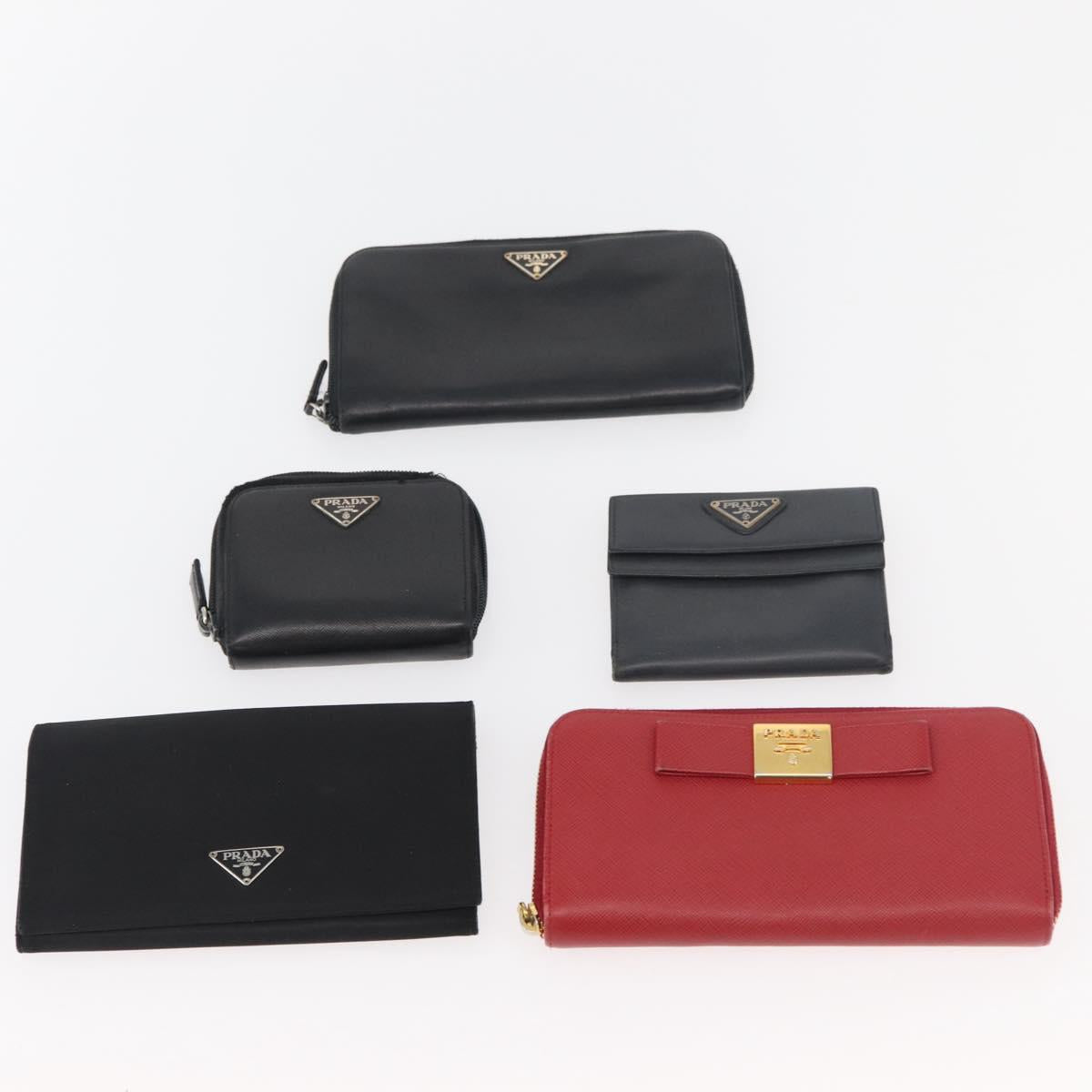 PRADA Wallet Safiano leather 10 Set Black Pink Red Auth CB264