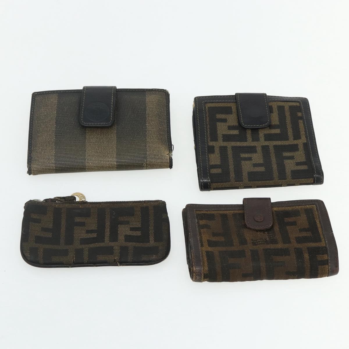 FENDI Zucca Canvas Wallet 10 Set Black Brown Auth CB266