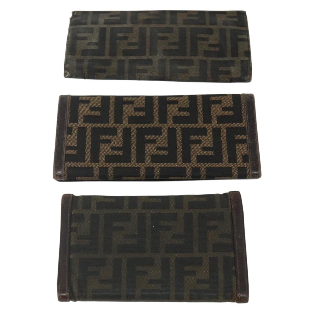 FENDI Zucca Canvas Wallet 10 Set Black Brown Auth CB266