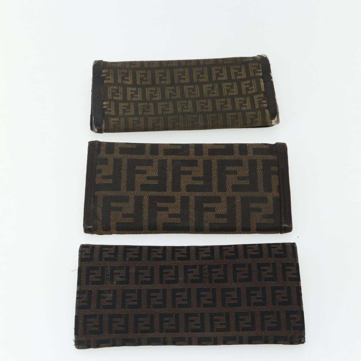 FENDI Zucca Canvas Wallet 10 Set Black Brown Auth CB266
