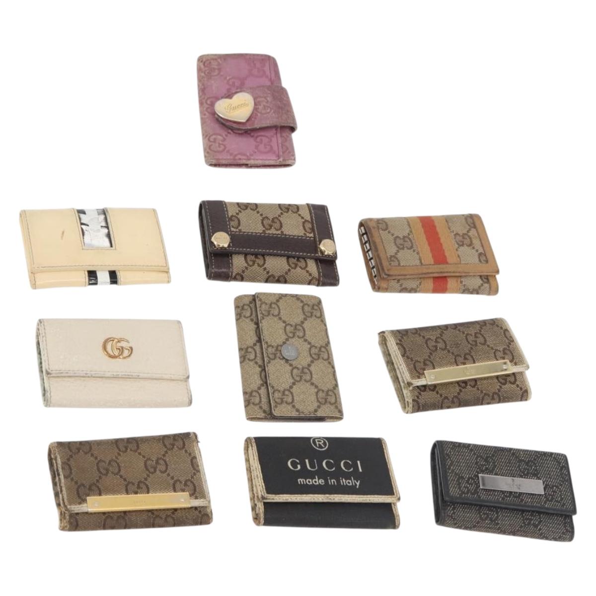 GUCCI GG Canvas Key Case 10 Set Beige Black pink Auth CB269
