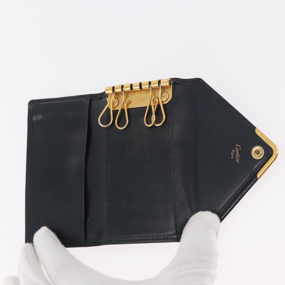 CARTIER Key Case Leather 10 Set Black Bordeaux Auth CB272