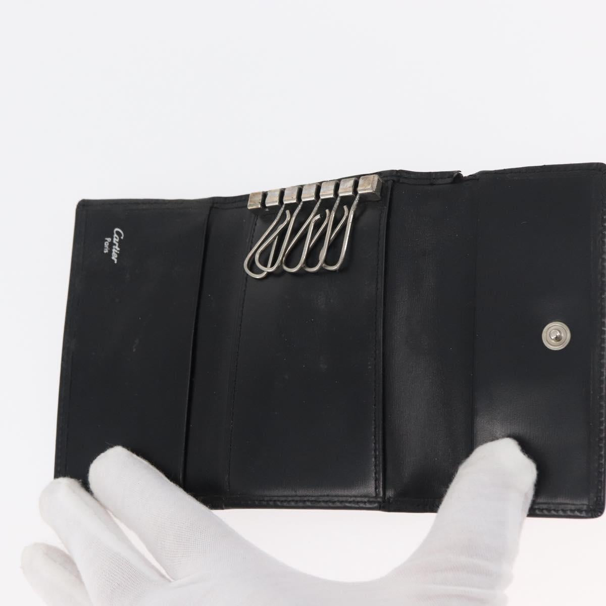 CARTIER Key Case Leather 10 Set Black Bordeaux Auth CB272