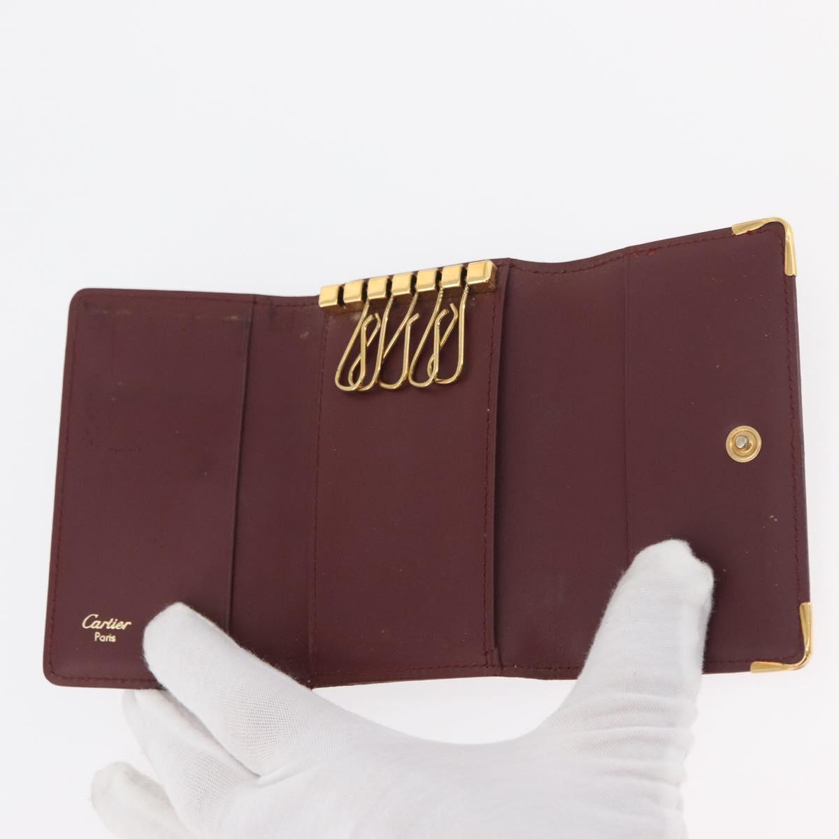 CARTIER Key Case Leather 10 Set Black Bordeaux Auth CB272