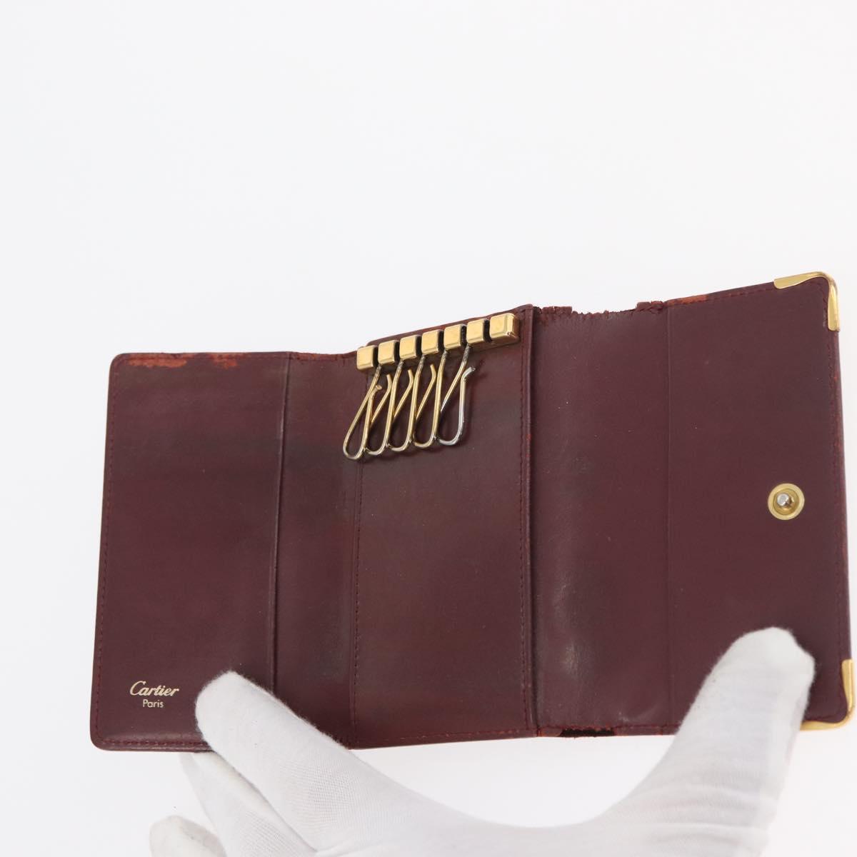 CARTIER Key Case Leather 10 Set Black Bordeaux Auth CB272