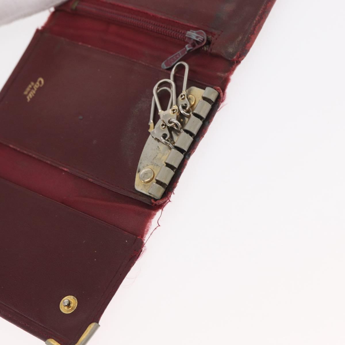 CARTIER Key Case Leather 10 Set Black Bordeaux Auth CB272