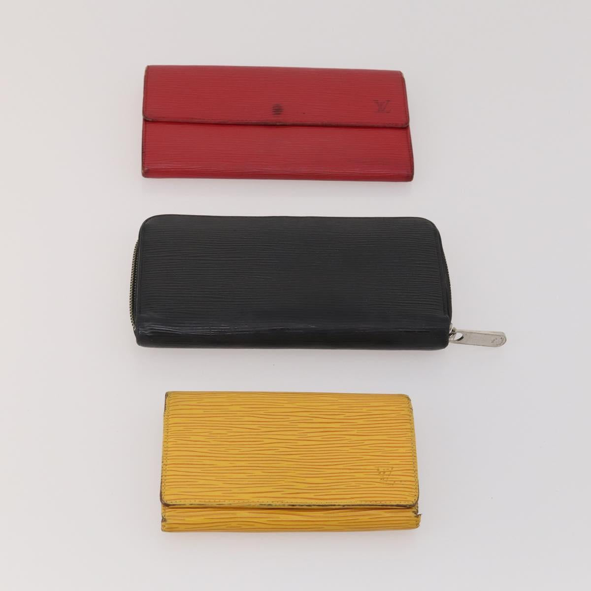 LOUIS VUITTON Epi Wallet 10 Set Black Red LV Auth CB283