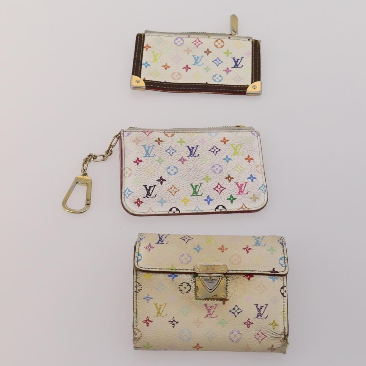 LOUIS VUITTON Monogram Multicolor Wallet 10 Set White Black LV Auth CB284