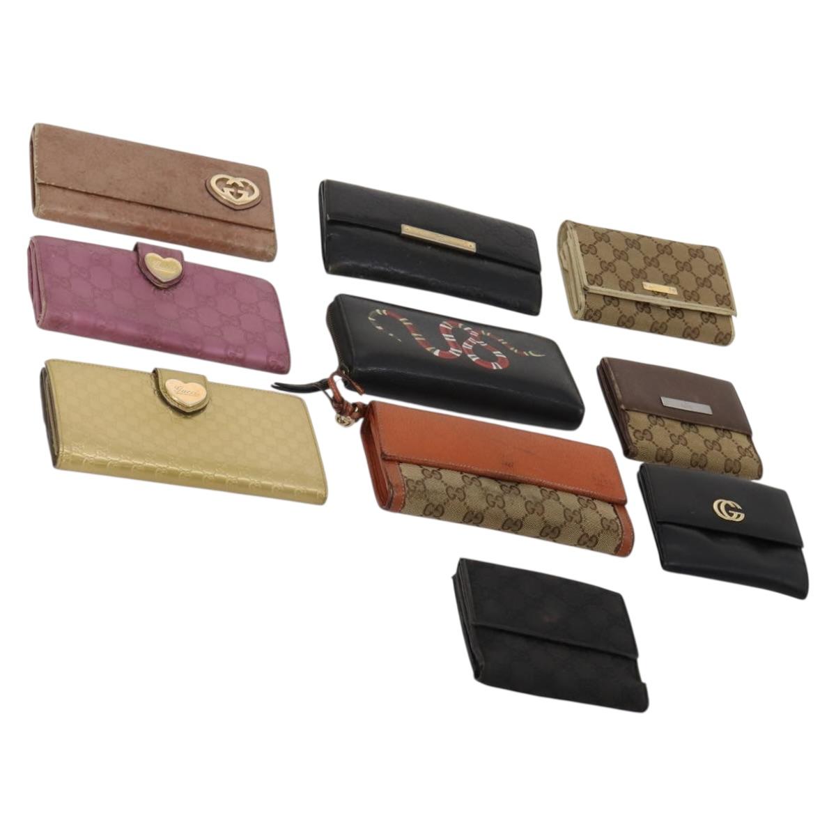 GUCCI GG Canvas Wallet Leather 10 Set Black Beige pink Auth CB288