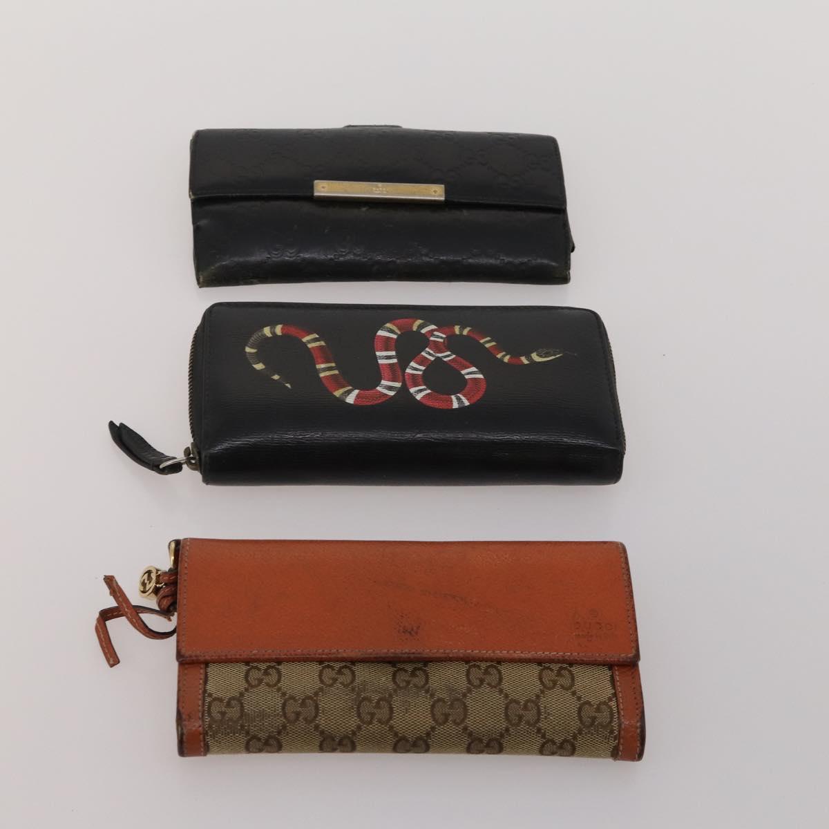 GUCCI GG Canvas Wallet Leather 10 Set Black Beige pink Auth CB288