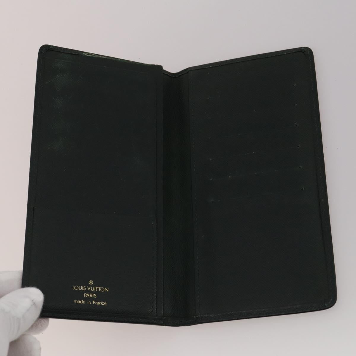 LOUIS VUITTON Taiga Wallet 10 Set Black Green Brown LV Auth CB289